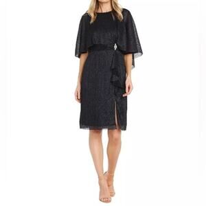 R & M Richards Women's Round-Neck Overlay Embellished Dress Navy Sz 14